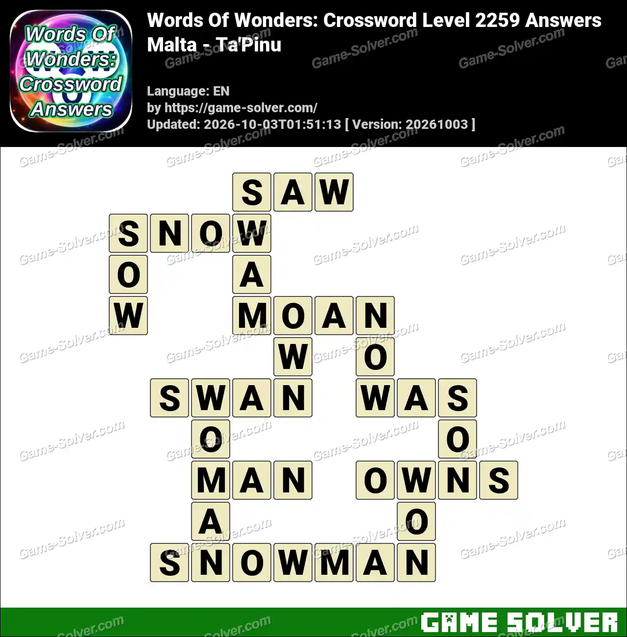 Words Of Wonders: Crossword Level 2259 Answers – Malta – Ta’Pinu